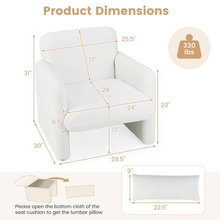 Modern Upholstered Chenille Accent Chair with Removable Lumbar Pillow-White