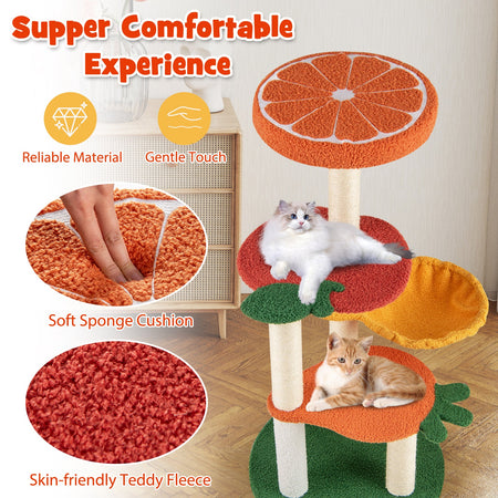 Multi-level Cat Tree Pet Activity Center with Fruit-shaped Platforms-Red and Orange