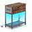 Narrow Side Table with Charging Station and LED Lights Industrial End Table-Brown