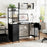 Office Desk with LED Lights and Power Outlets Computer Desk with Open Shelves-Black