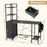 Office Desk with LED Lights and Power Outlets Computer Desk with Open Shelves-Black