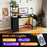 Office Desk with LED Lights and Power Outlets Computer Desk with Open Shelves-Black