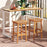 Outdoor Acacia Wood Bar Stools Set of 2 with PE Rattan Seats and Backrests