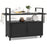 Outdoor Bar Cart Wicker Buffet Serving Cart with Cabinet and 8 Hooks
