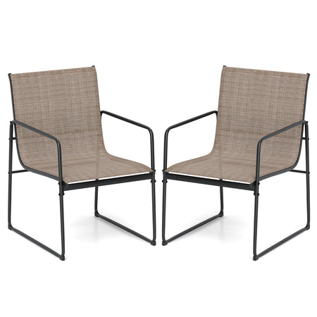 Outdoor Dining Chairs Set of 2 Patio Furniture Chair with Breathable Seat and Backrest-Brown