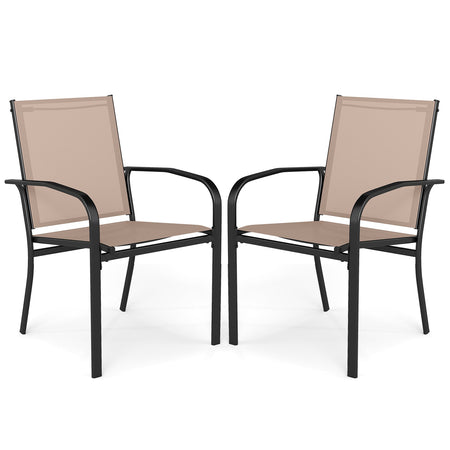 Outdoor Dining Chairs Set of 2 with High Back and Metal Frame-Light Brown