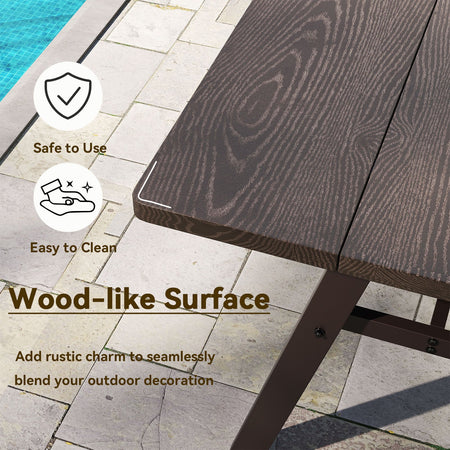 Outdoor Dining Tale for 6 with 1.93 Inch Umbrella Hole for Garden-Dark Brown