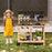 Outdoor Fir Wood Play Kitchen with Blackboard and Planting Pots-Natural