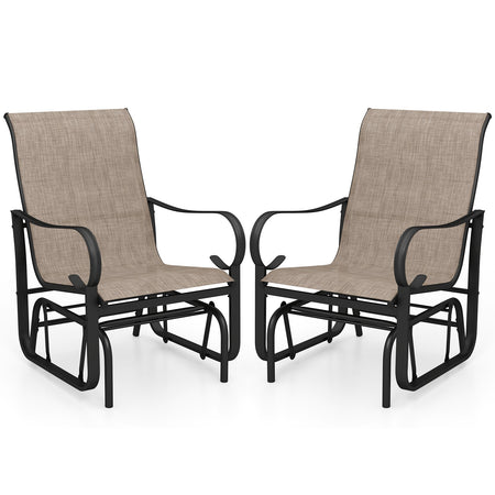 Outdoor Glider Chairs Set of 2 with High Backrest Breathable Mesh Fabric and Metal Frame-Black and Brown