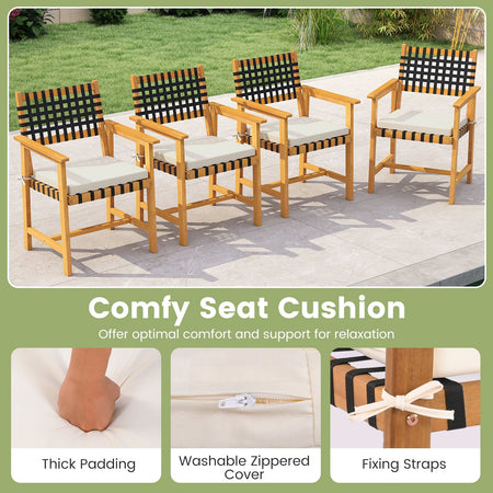 Outdoor Wooden Dining Chair Set of 2 with Armrests and Curved Back-White