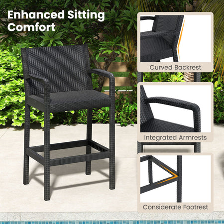 3 Pieces Patio Bar Set with 2 Stools and 1 Bar Table-Black