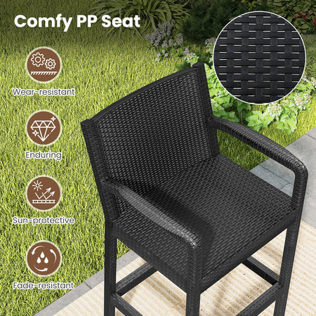 3 Pieces Patio Bar Set with 2 Stools and 1 Bar Table-Black