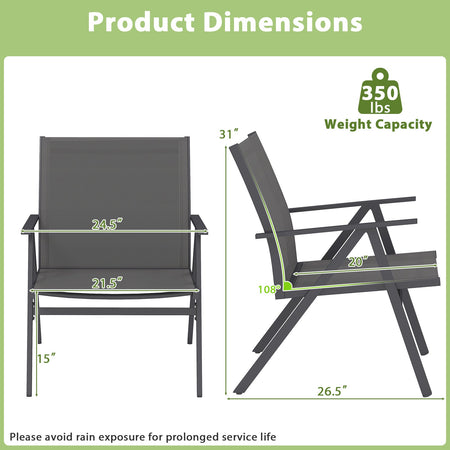 Patio Chairs Set of 2 with Breathable Mesh Fabric and Metal Frame-Gray