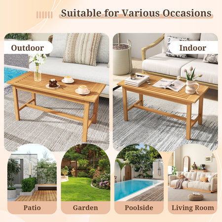 Patio Coffee Table 36 Inch Rectangular Outside Side Table with Slatted Tabletop
