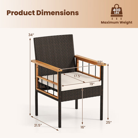 Patio Dining Chairs Set of 2 with Soft Cushions-White