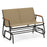 Patio Glider Bench with Curved Teak Armrests and Breathable Fabric Seat for 2 People-Brown