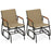 Patio Glider Chair Set of 2 with Curved Teak Armrests and Breathable Fabric Seat-Brown