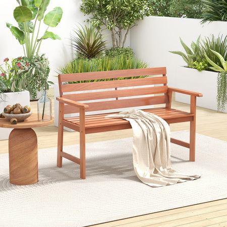 Patio Solid Wood Bench Wood 2-Seat Chair with Breathable Slatted Seat & Inclined Backrest
