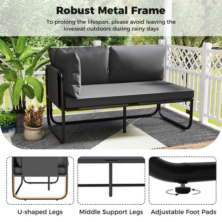 Patio Loveseat Sofa Couch with Removable Pillows and Seat Cushion-Gray
