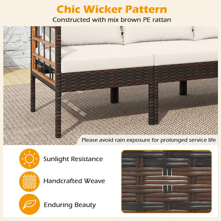 Patio Rattan Chairs with Ottomans and Side Table for Backyard-White