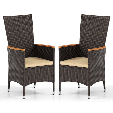 Patio Rattan Chairs Set of 2 Outdoor Wicker Dining Chairs with High Backrest-Beige