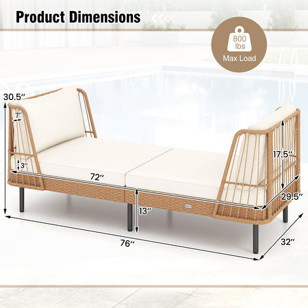 Patio Wicker Daybed Outdoor Boho Rattan Loveseat Sofa with Seat and Back Cushions-White