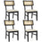 Rattan Dining Chairs Set of 4 Fabric Upholstered Kitchen Chairs with Padded Seat and Rubber Wood Legs-Black
