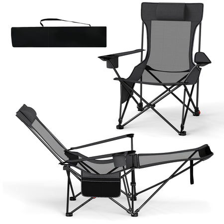 Reclining Camping Chair with Removable Footrest and Adjustable Backrest