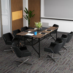 Rectangular Meeting Table with Mesh Storage Shelf and Cable Grommet-Rustic Brown