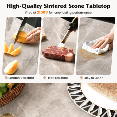 Rectangular Modern Sintered Stone Dining Table for 4 People-Grey