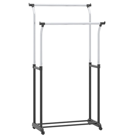 Rolling Clothes Rack Double Rod Garment Rack with Adjustable Height