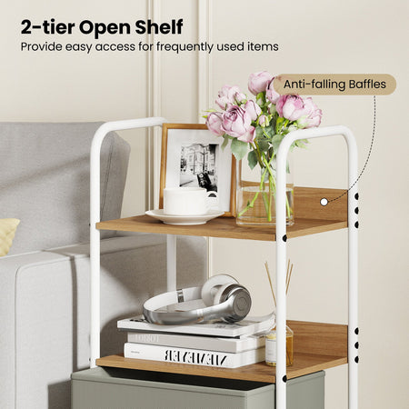 Rolling Utility Storage Cart with 2 Open Shelves and 2 Fabric Drawers-Natural