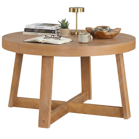 Round Coffee Table for Living Room 30 inch Farmhouse Accent Table with Study Rubber Wood Legs-Yellow