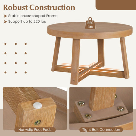 Round Coffee Table for Living Room 30 inch Farmhouse Accent Table with Study Rubber Wood Legs-Yellow