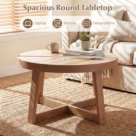 Round Coffee Table for Living Room 30 inch Farmhouse Accent Table with Study Rubber Wood Legs-Yellow