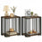 Rubber Wood Side Table Set of 2 with 2-Layer Storage Shelves and Metal Frame-Walnut