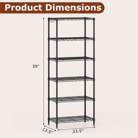 Set of 2 6-Tier Metal Storage Shelving Unit with V-Shaped Wire Rack and 900 LBS Capacity-Black