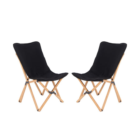 Set of 2 Bamboo Dorm Chair with Storage Pocket for Camping and Fishing