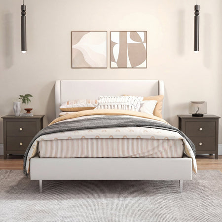 Set of 2 Modern Nightstand with two Drawers for Small Spaces-Rustic Brown