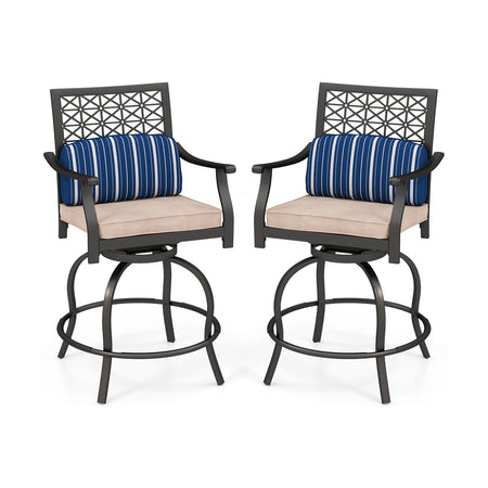 Set of 2 Outdoor Bar Height Chair with Soft Cushions