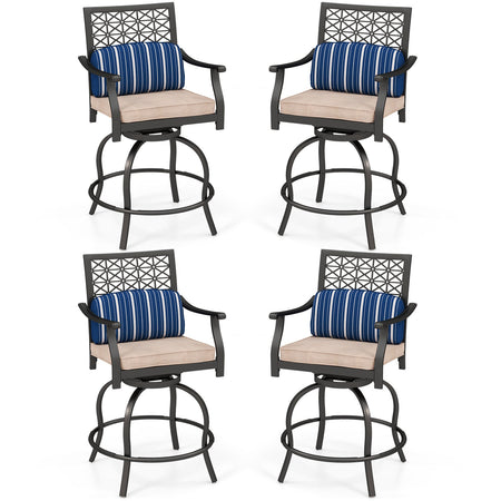 Set of 2 Outdoor Bar Height Chair with Soft Cushions