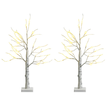 Set of 2 Pre-lit White Twig Birch Tree Battery Powered for Christmas Holiday