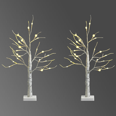 Set of 2 Pre-lit White Twig Birch Tree Battery Powered for Christmas Holiday
