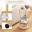 Set of 2 Round Side Table Compact with 3-Tier Shelves and Bamboo Construction-White