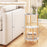 Set of 2 Round Side Table Compact with 3-Tier Shelves and Bamboo Construction-White
