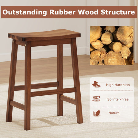 Set of 2 Saddle-Seat Counter Height Stools with Curved Seat and Footrests-Walnut