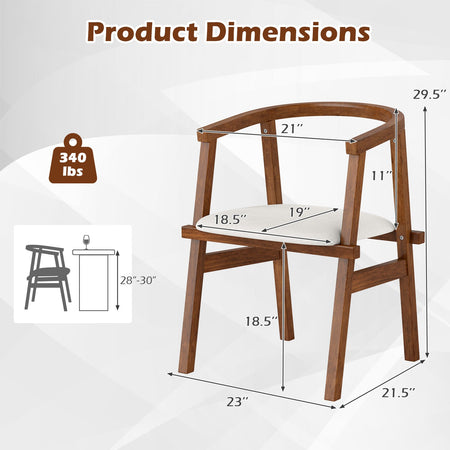 Set of 2 Solid Rubber Wood Dining Room Chairs with Wrap-around Armrest-Walnut