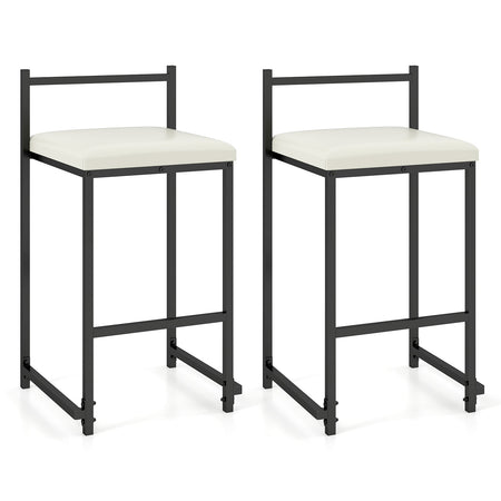 Set of 2 Stackable Counter Height Bar Stools PU Leather Upholstered with Footrest-Black