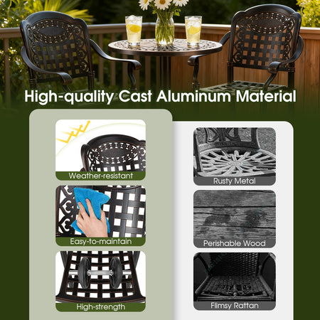 Set of 4 Outdoor Bar Stool 25.5 Inch Counter Height Cast Aluminum Bar Chairs-Copper