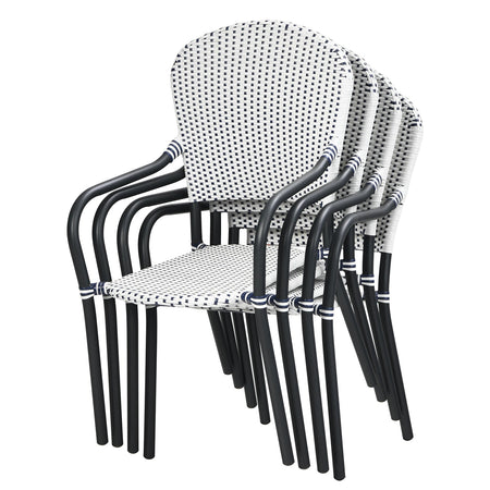 Set of 4 Patio Rattan Stackable Dining Chair with  Armrest for Garden-White